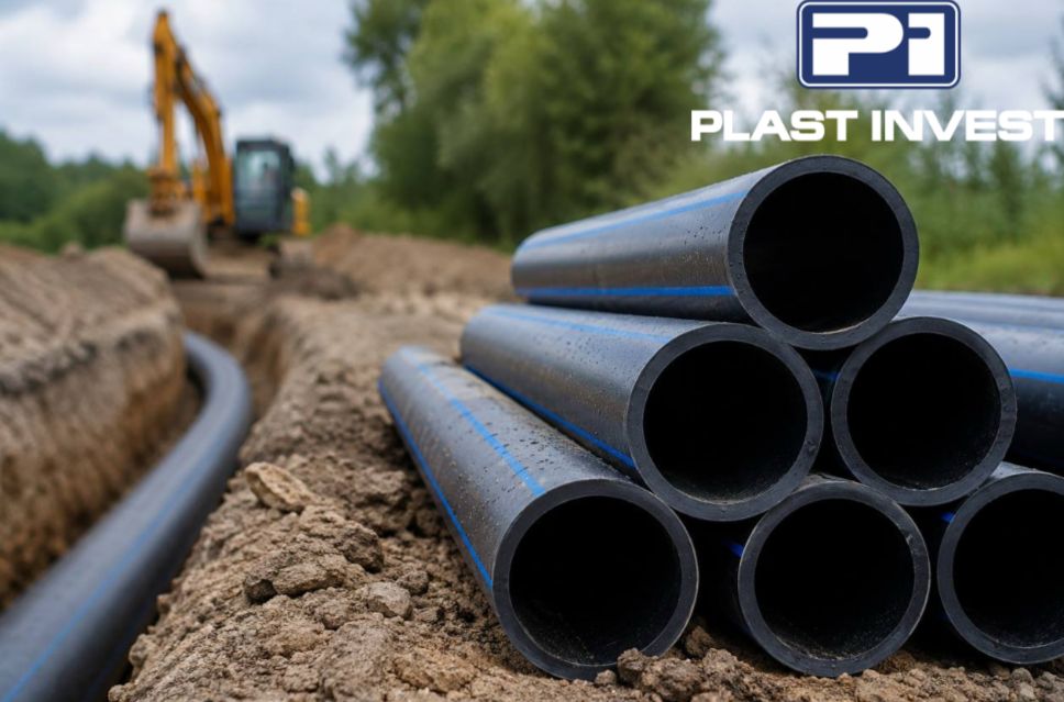 HDPE water pipes with construction in the background